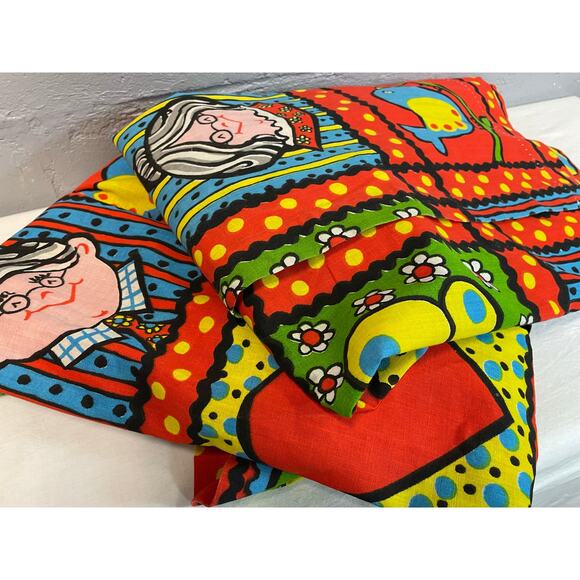 Vintage 60s Patchwork Drapes Character Gramma Loves You Fabric Yardage Joyce Mil - Picture 7 of 10